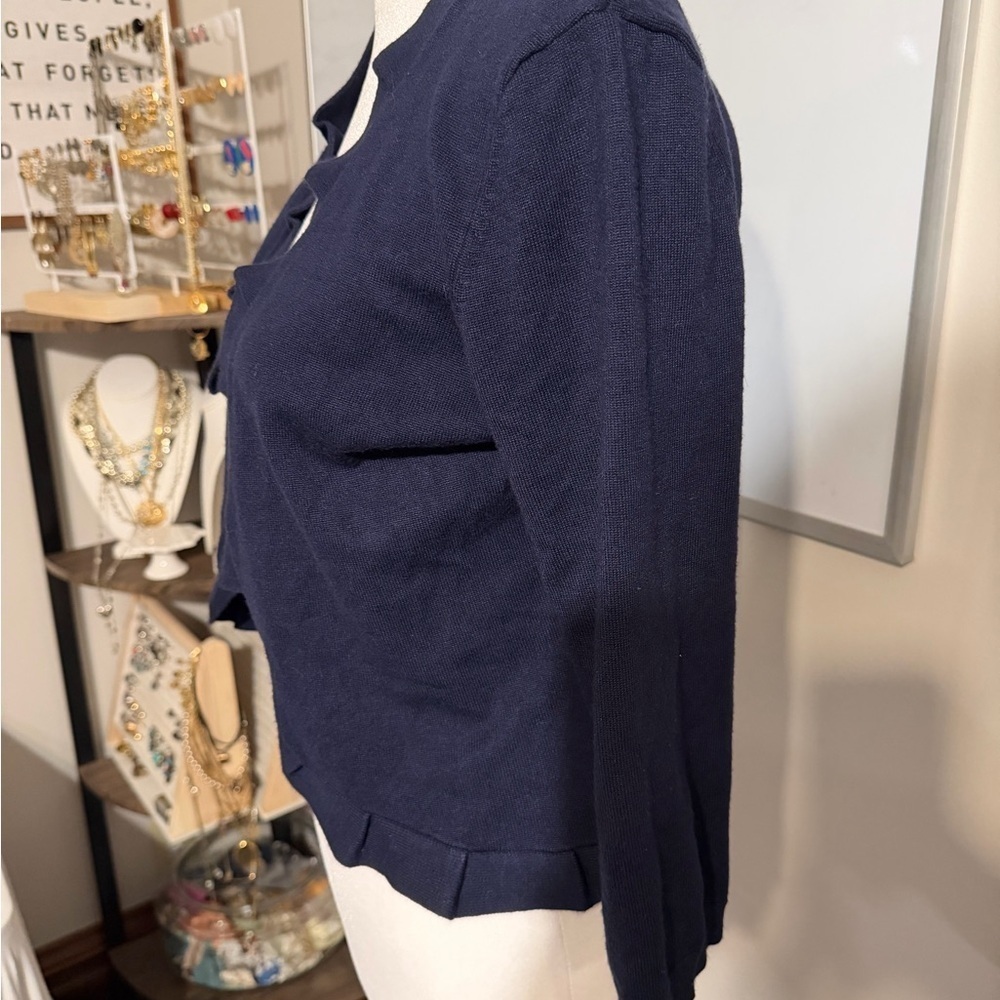 89th & Madison Navy Ruffle Cardigan - Picture 2 of 5